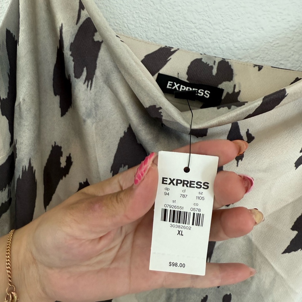 Express Tan Midi Dress with Cowl Neck and Cap Sleeves - Picture 3 of 7